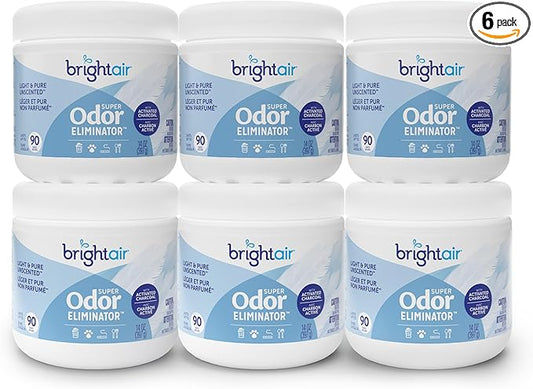 Bright Air 14 oz Odor Eliminator Gel, Light & Pure Unscented, Case of 6, Lasts up to 90 Days