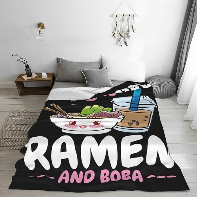 Ramen Blanket Just A Girl Who Loves Ramen and Boba Throw Blanket Super Warm Soft Plush Lightweight Fleece Flannel Ramen Noodles Blanket Gifts for Girls Baby Kids Women for Sofa Couch Bedding 60"X80"