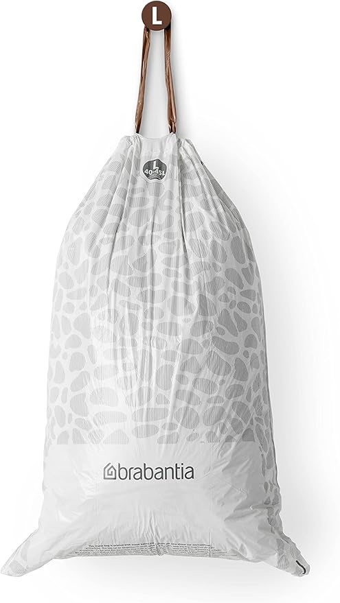 Brabantia PerfectFit Trash Bags (Size L/10.6-12 Gal) Thick Plastic Trash Can Liners with Drawstring Handles (120 Bags)