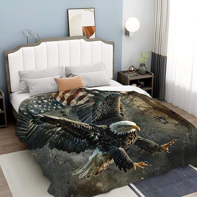 Tijuboni American Eagle Throw Blanket Eagle Gifts for Women Men Girls Boys Kids Adults Soft Flannel Fleece Blanket for Couch Sofa Bed Home Decor 60"x80"