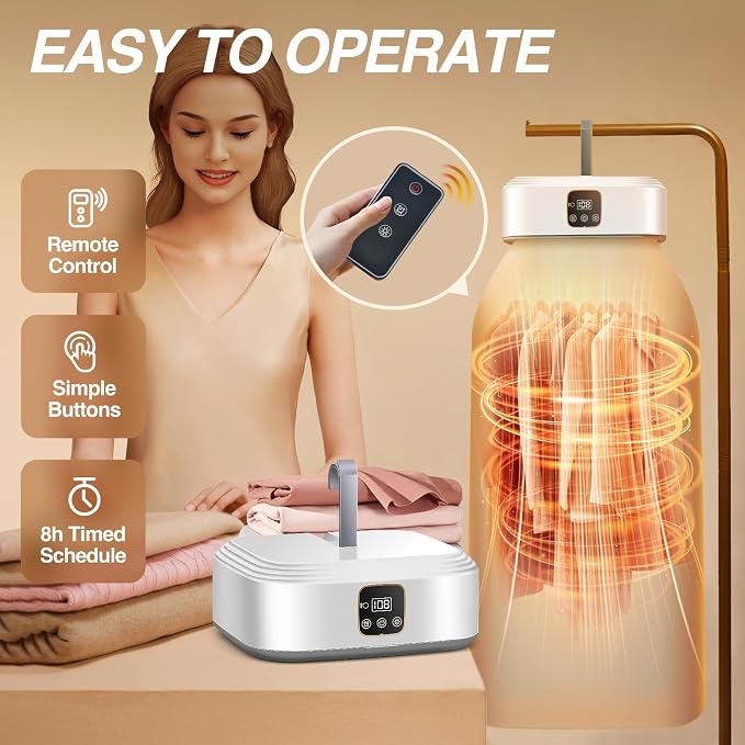Portable Clothes Dryer, Mini Dryers for Laundry, Small Foldable Electric Compact Drying Machine for Travel,RV, Home and Apartment, with Remote Control and Dry Bag