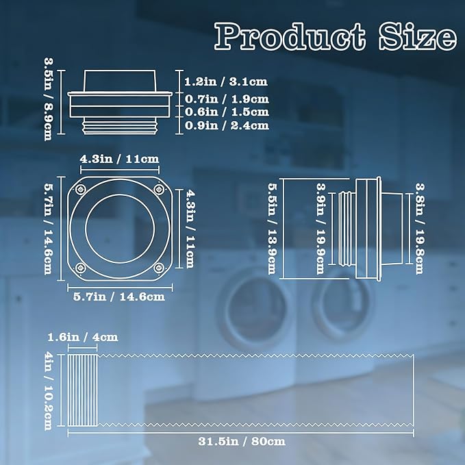 DV180 Magnetic Dryer Vent Coupling, Airtight Seal Dryer Vent Connector Kit, Easy to Clean, Quick Connect/Disconnect, Strong Magnet Self-Alignment, Includes 4" Duct and 2 Clamps