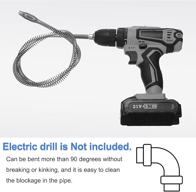 HARFINGTON Plumbing Drain Auger 3/8" (10mm) Dia. 16.5ft Manual Toilet Snake Flexible Drain Cleaner Tool with Drill Connector Spring Unclog Hair for Bathroom Kitchen Toilet Bathtub Sewer Sink