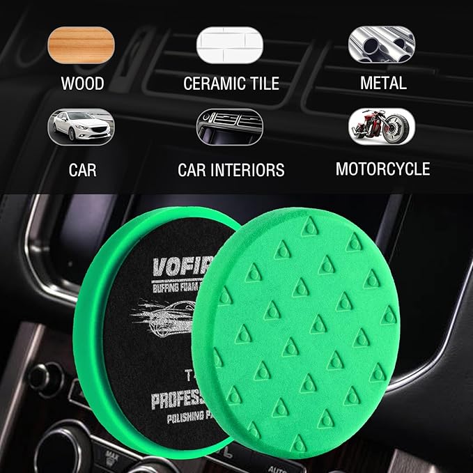 5 Inch Buffing Polishing Pads, 3Pcs Buffing Pads Green Heavy Cut Pad, 5.5 Inch Face for 5 Inch 125mm Backing Plate Compound Buffing Sponge Pads for Car Buffer Polisher Compounding, Polishing & Waxing