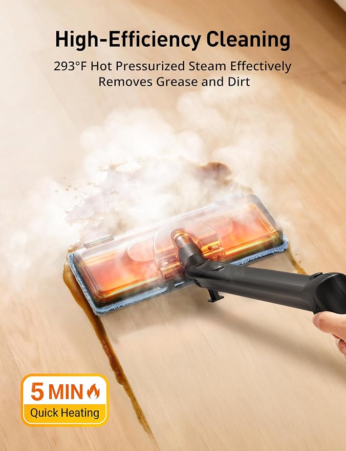 Steam Cleaner, 293°F 58 PSI Powerful Multipurpose Handheld Steam Mop for Home Use, 21 Attachments, 50Oz Capacity, Heavy Duty Steamer for Carpets, Floors, Cars, Tiles, Crack Cleaning, Pearl