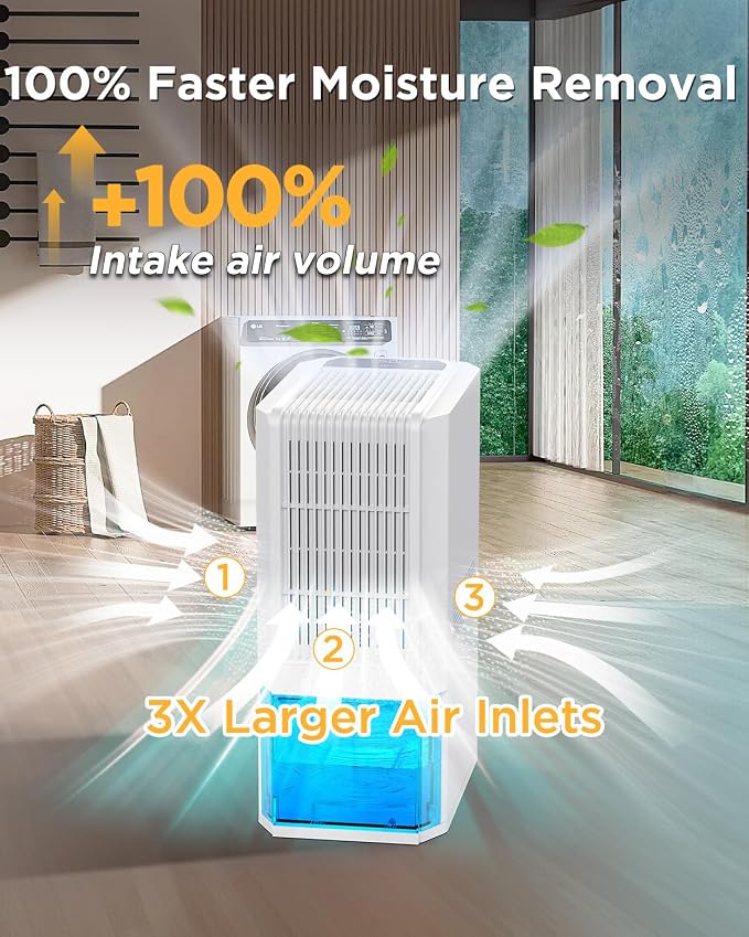 EasyAcc 2000ML Bathroom Dehumidifier, 45 oz/Day Lager Dehumidifier for Bathroom, Quiet Moisture Control Lager Dehumidifier for Home, Auto Shut-Off, 68 oz Tank, 7 LED Light for Closet RV
