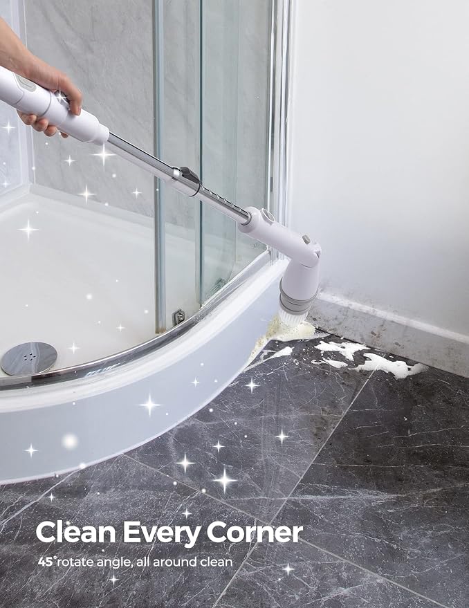 kHelfer Electric Spin Scrubber, Upgrade Electric Scrubber for Cleaning with 8 Replacement Head, 45° Adjustable Brush Head Cordless Spin Scrubber, 47" Long Handle Cleaning Supplies with for Tub Shower