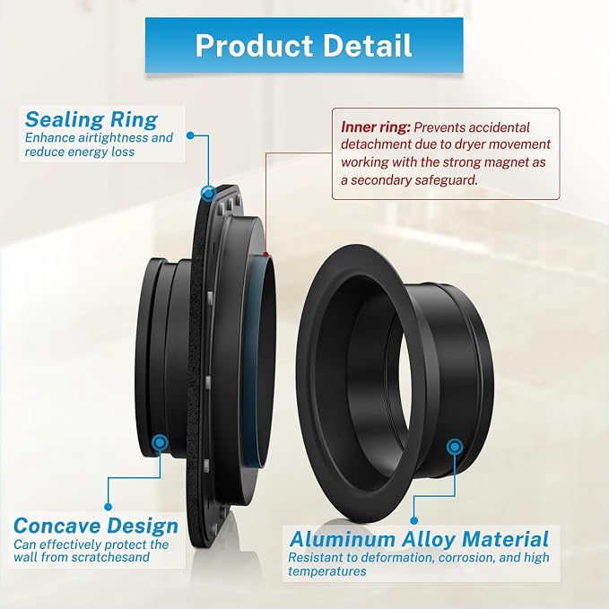 Hon&Guan Magnetic Dryer Vent Coupling Connector Kit DV180 with 4'' 2.6FT Semi Rigid Dryer Vent Hose for Tight Space & Aluminum Foil Tape,2 Clamps(Black)