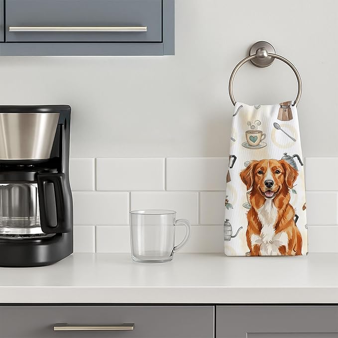 Caroline's Treasures Orange Nova Scotia Duck Tolling Retriever Coffee Bar Kitchen Towel Velour Plush Front and Cotton Loop Back Machine Washable