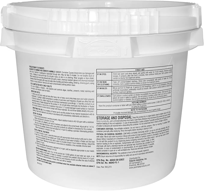 Pool Mate 25-Pounds All-In-1 Swimming Pool 3 Inch Chlorinating Tabs, Chlorine Tablets 3 Inch, Sanitizer, Clarifier, Stain Inhibitor, Algae Control, Descaler, Sunlight Protector all in one, Made in USA