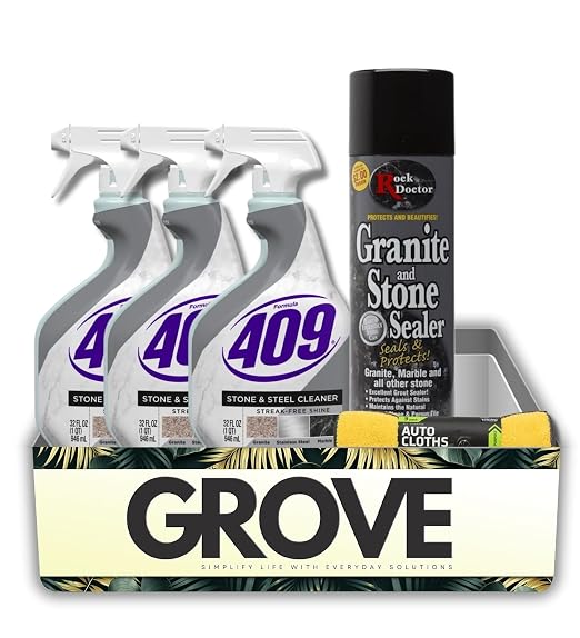 3x Formula 409 Multi-Surface Cleaner 32 oz Spray + Granite Sealer Bundle with Microfiber Towel – Cleans, Seals & Protects Stone and Steel Surfaces – Gift Set (5 Items)