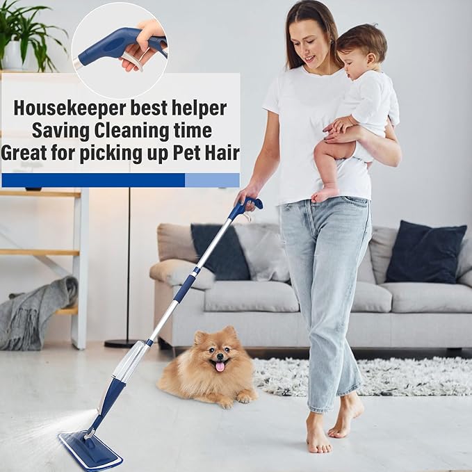 Spray Mop for Floor Cleaning, 2 Pack with Refillable Bottles & Pads | Blue combo, refillable 14 oz bottles, 6 washable microfiber pads, wet/dry use for hardwood, tile, laminate, home & commercial