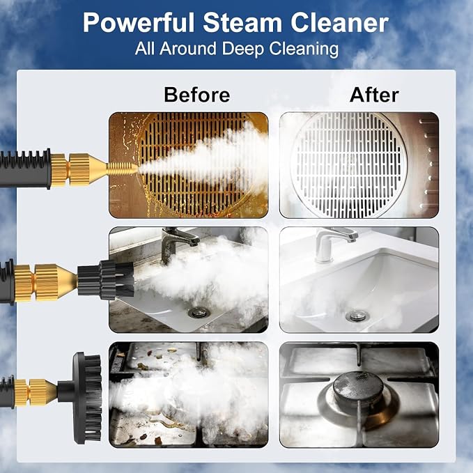 Steam Cleaner, 6-Level Adjustable Steamer for Cleaning, 10s Heat-Up,1.2L Large Tank, 2500W Portable Handheld Steam Cleaner, Multi-Surface Steam Cleaner for Home Car Kitchen Bathroom Grout Window