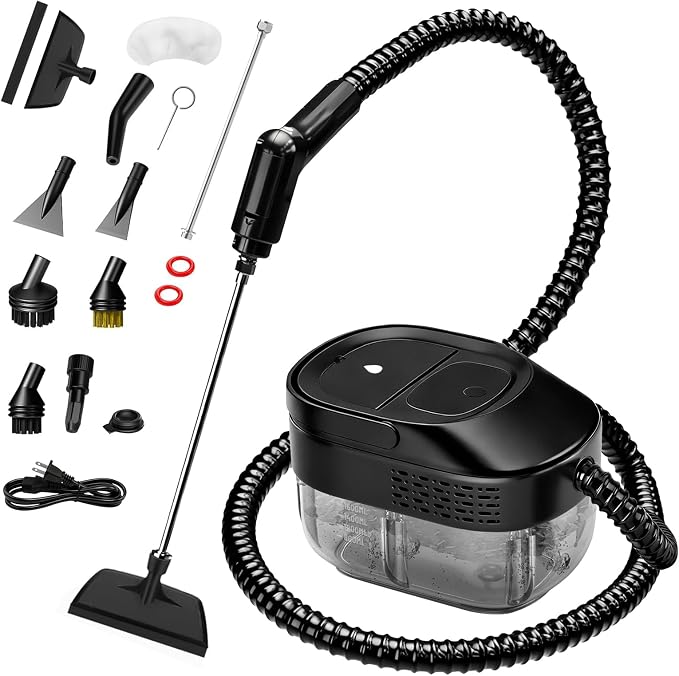 Pressurized Steam Cleaner, 54oz Large Tank, Portable Steamer for Cleaning with 15-Piece Kit, 15s Fast Heat-Up, 3-Level Control, Handheld Steam Cleaner for Home, Car, Kitchen (Classic Black)