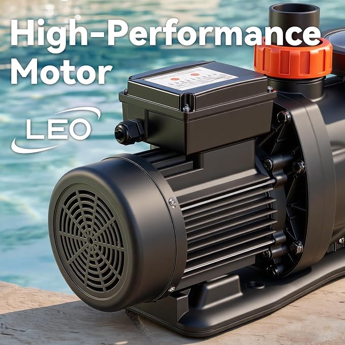 LEO 3HP In/Above Ground Pool Pump with Timer High Flow Powerful Self Priming Pool Pump, Single Speed 220V 7910GPH, Light Black