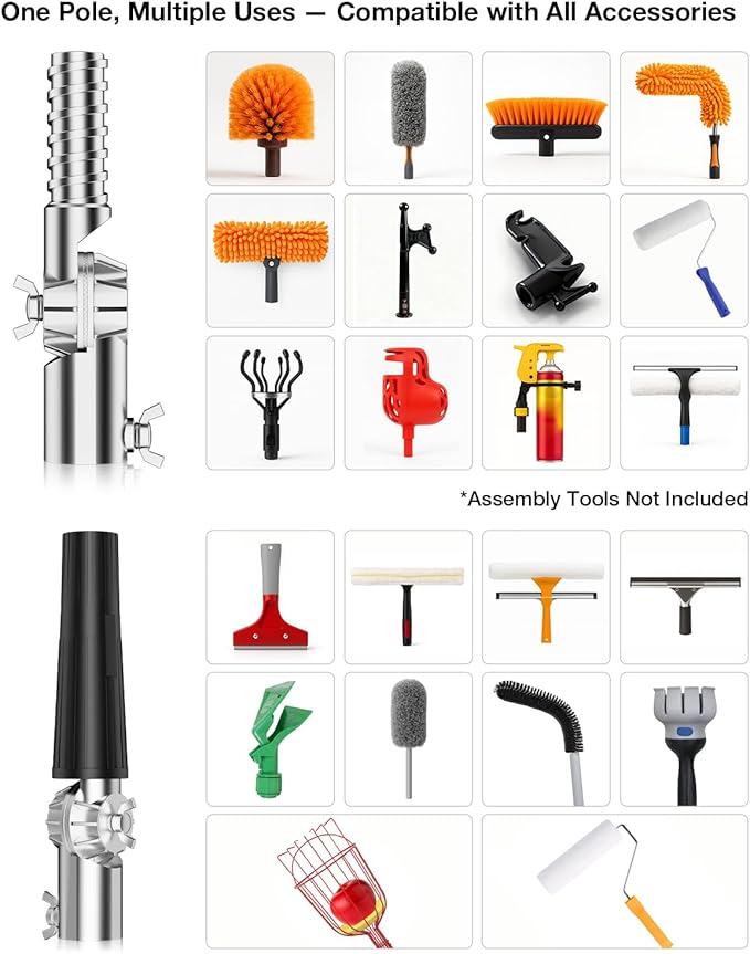 Telescoping Pole, 7-30 Ft with Joint Angle & Squeegee Adaptor, Aluminum Telescopic Paint Roller Extension Pole & Extendable Pole, Anti-Slip Foam Grip, Multi-Purpose Gutter Window Dust Cleaning Pole