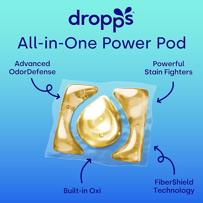 Dropps 4-in-1 Plus Oxi Laundry Detergent Pods, Free & Clear (63 Count) - Unscented Laundry Pods | Odor Defense | Fights Stains | Whitens & Brightens | Clean Ingredients | Plastic Free Packaging