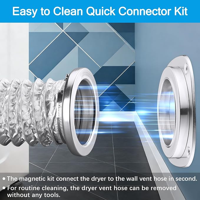 Magnetic Dryer Vent Connector Kit, Easy to Clean Quick Connector Dryer Vent Coupling with 3.3ft of 4" Hose and 2 Clamps