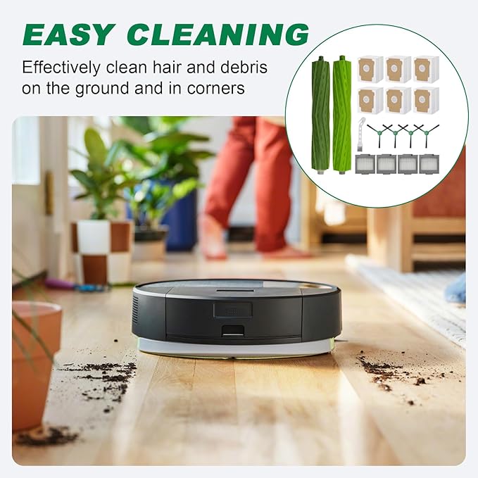Eagles 17 Pack Replacement Parts Accessories Compatible with iRobot Roomba Max 705 Vac/Plus 504 Vac Robot Vacuum, 2 Rubber Brush, 4 HEPA Filter, 4 Dust Bag, 6 Side Brush, 1 Cleaning Brush