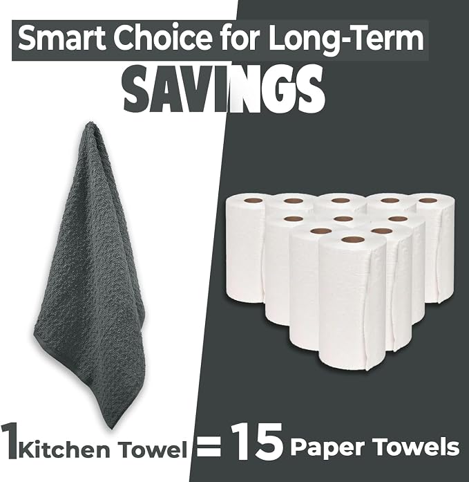 DAN RIVER Premium Grey Kitchen Towels - [Pack of 6] 100% Cotton (16x 26 Inches) -Super Soft, Highly Absorbent Hand Towels, Quick Dry, Dish Towels, Tea and Bar Towels Set