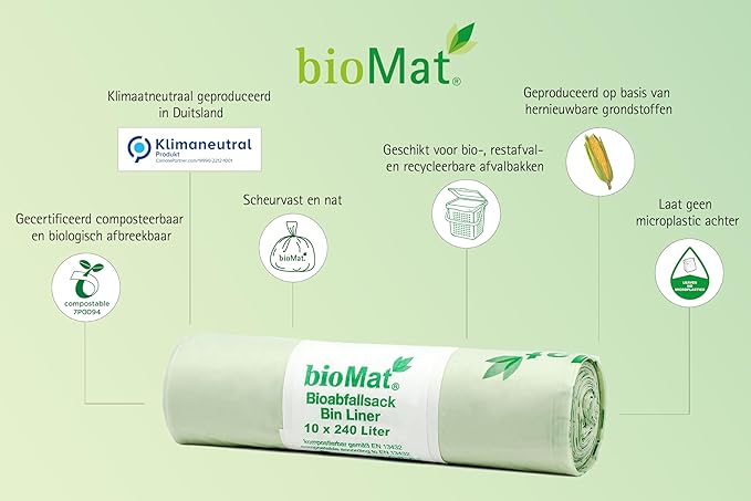 bioMat Compostable Trash Bags 64 Gallon, 20 Count, Extra Large flat top Kitchen Food Scrap Bin Liners, BPI, CMA and OK Compost HOME certified, Meets the ASTM D6400 Standard