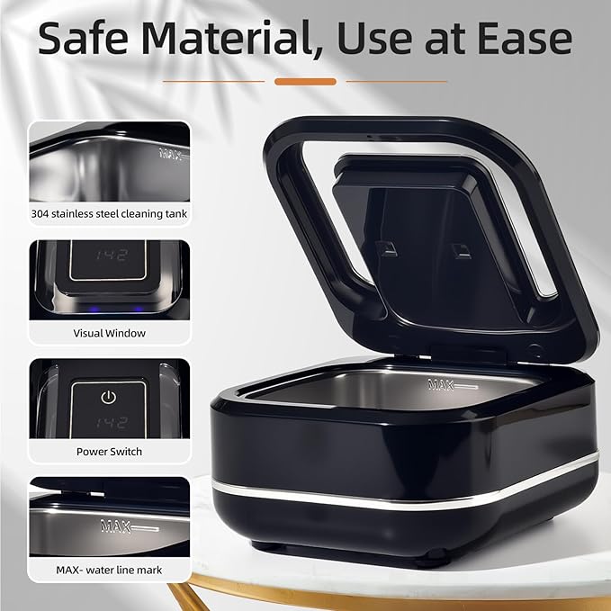 Ultrasonic Retainer Cleaner Machine for Dental Appliances. 2 Cleaning Modes（42khz, 24w，180ml Black,YKL）