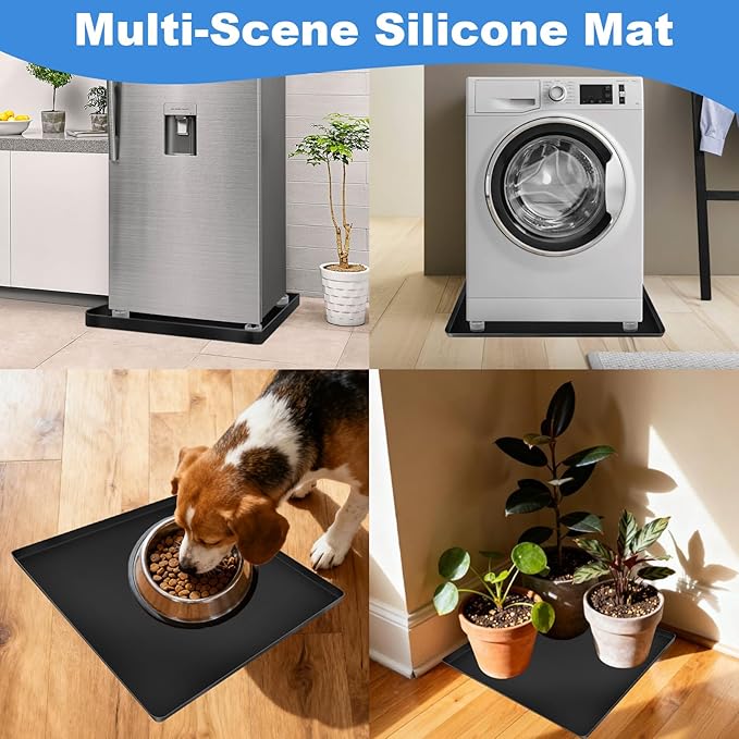Mini Fridge Silicone Mat 24'' x 24'' Under Refrigerator Mat Mini Fridge Drip Tray Reusable Floor Protection, Non-Slip Mini Refrigerator Carpets for Fridge, Washing Machine, Dishwashers