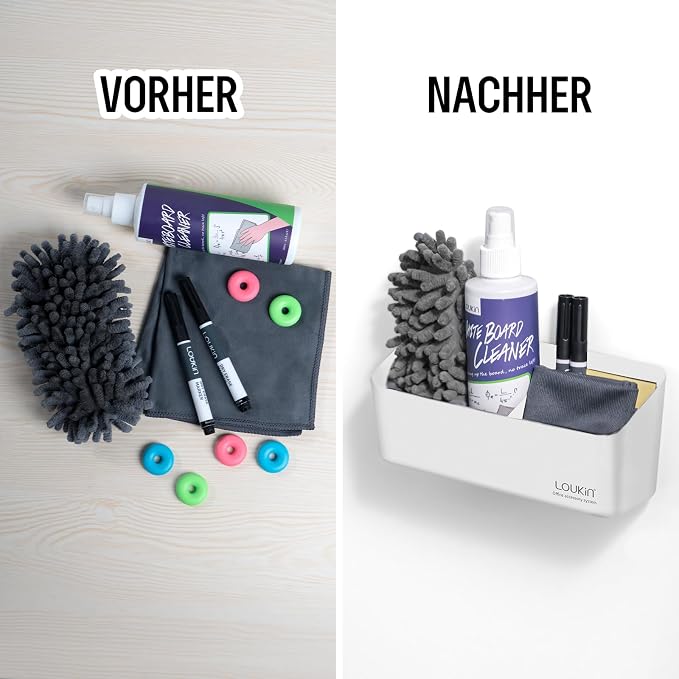 LOUKIN Whiteboard Accessories Bundle | Magnetic Dry Erase Eraser (Gray) 2 Pack & Non-Toxic Whiteboard Cleaner (3.4 fl oz) 2 Pack & Magnetic and Adhesive Marker Holder (White)