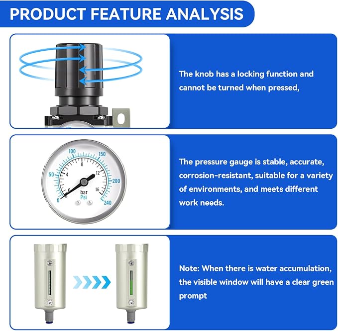 1/2" Air-Dryer-for-Compressor, 4 Stage 3Filter&1Dryer System,Auto Drain | NPT Industrial Grade Air-Compressor-Water-Separator-System for Plasma Cutter and Paint Spray