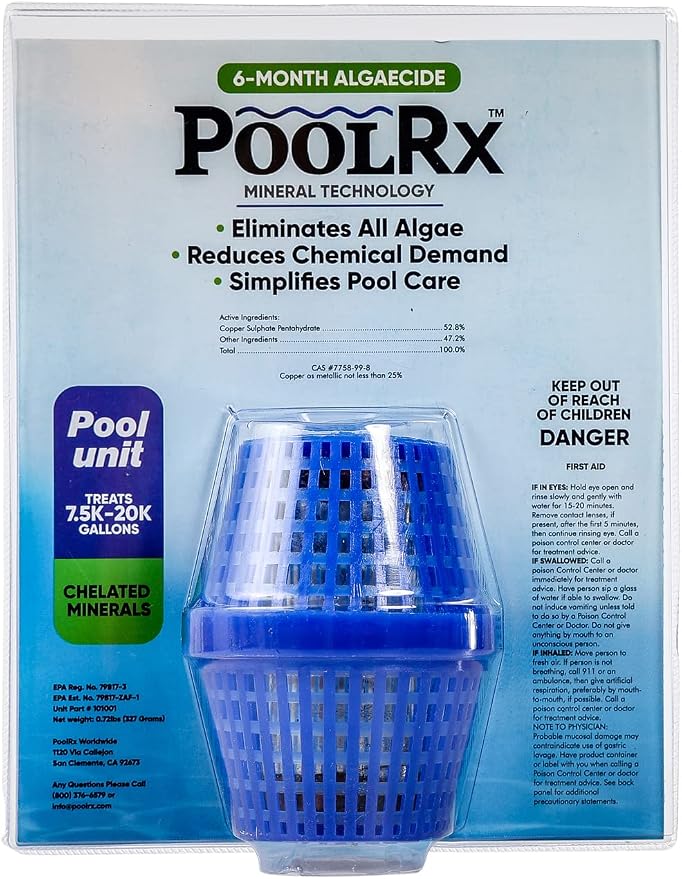 Pool RX 101001 6 Month Algaecide Blue Treats 7.5k-20k gallons + HTH 52036 Swimming Pool Care Shock Advanced, Swimming Pool Chemical, Cal Hypo Formula, (6 pack)