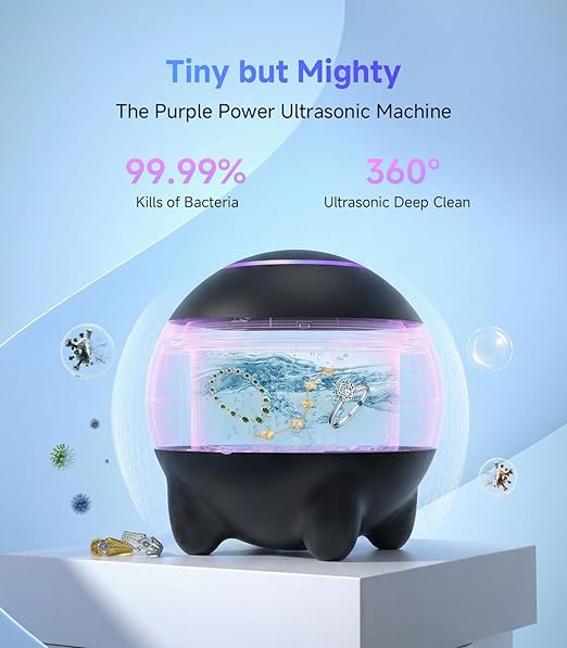 Ultrasonic Jewelry Cleaner Machine, 45KHz Retainer Cleaner Ultrasonic Professional for Aligner, Mouthguard, Ring, Earrings Sterling Silver Deep Cleaner with 4 Modes, Low Noise, 304Stainless Steel Tank