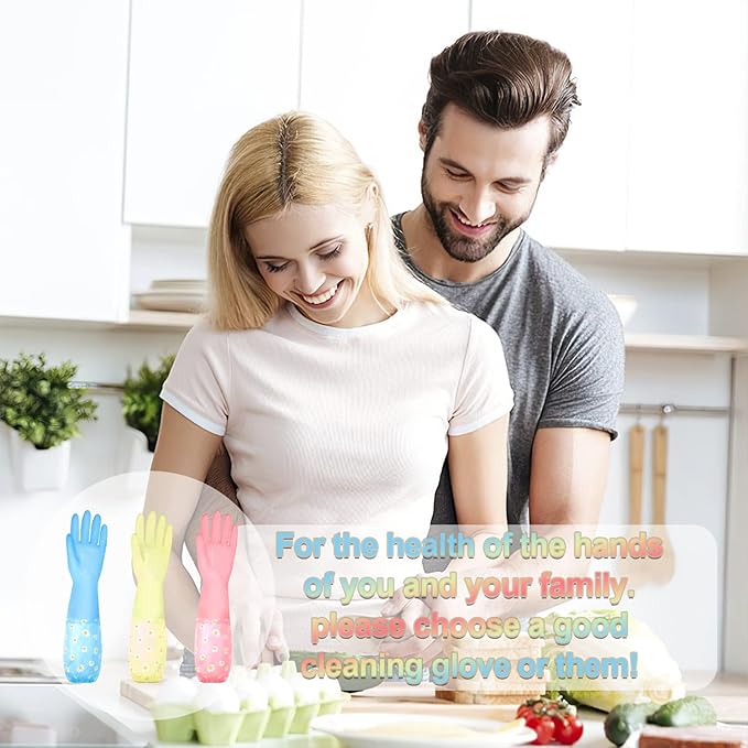 KAQ Dishwashing Cleaning Gloves 6 Pairs - Reusable Rubber Gloves Non-Slip Laundry Kitchen Gardening Household Gloves