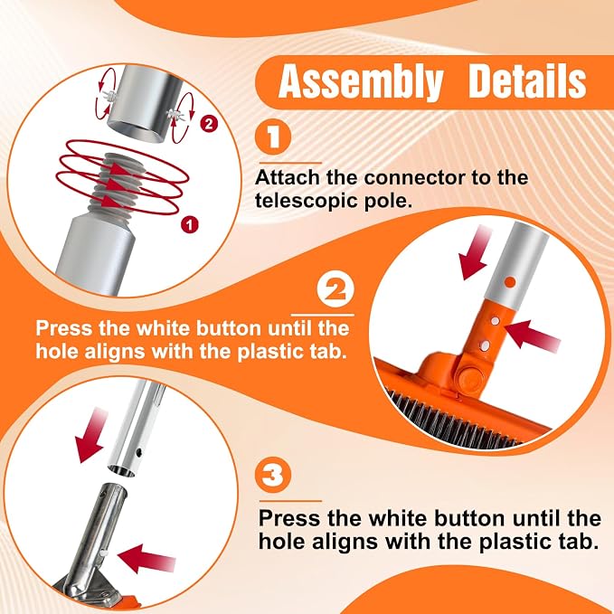 LAANPOLE 4-in-1 Pool Brush with Pole, Heavy Duty 18" Pool Brush Head, 5" Stainless Steel Brush and Hand-Held Pool Scrub Brush for Inground & Above Ground Pools, Pool Scrubber Brush with 12FT Pole
