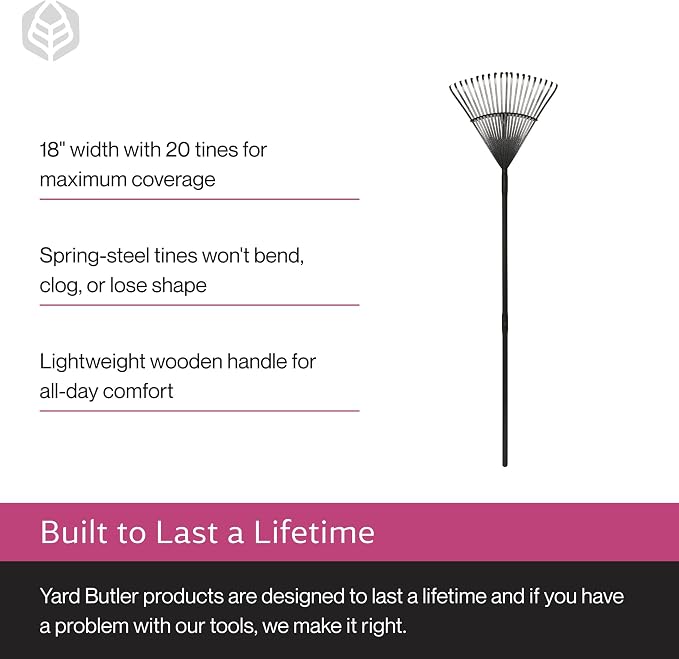 Yard Butler ILT-20 World’s Greatest Rake Garden Rake for Lawncare - Convenient Garden Cleaning Accessory - Lightweight Wooden Handle - Steel Tines - Easy to Maneuver