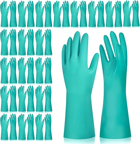 20 Pairs Nitrile Chemical Resistant Gloves, Heavy Duty Reusable Rubber Gloves Non-Slip Long Nitrile Glove Bulk for Cleaning, Resist Household Acid, Alkali and Oil (X-Large)
