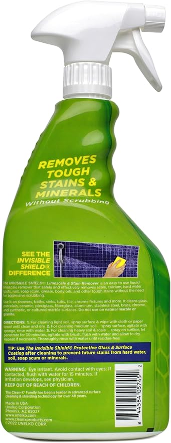 Invisible Shield Limescale & Stain Remover 32 fl. oz - Spray Away Hard Water & Soap Scum by UNELKO- Clean-X 2 pack