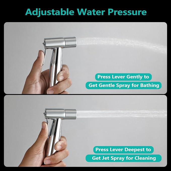 BARROCK Bidet Sprayer for Toilet, Handheld Jet Spray for Existing Toilets with Bidet Hose, Adjustable Water Pressure Muslim Shower, Stainless Steel Cloth Diaper/Feminine Wash Sprayer Chrome