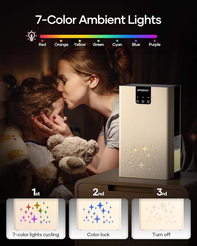 Dehumidifier, 95 OZ Water Tank Dehumidifiers for Home, 1000 sq. ft. Dehumidifier for Basement Bathroom Bedroom with Auto Shut Off, 7 Colors LED Light, Quiet Dehumidifiers with Sleep Mode, Beige