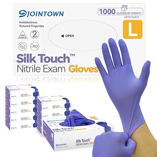 Jointown Nitrile Exam Gloves, Medical Ice Blue Gloves Disposable Latex Free Powder-Free For Exam, Food Prep Cleaning, Large Case of 1000, L