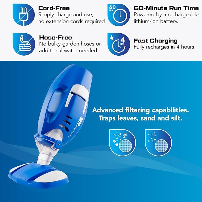 NEW 2026 POOL BLASTER Max Cordless Pool Vacuum for Inground & Above Ground Pools, More Suction Power, 60 Min Runtime, Omni-Directional Rollers, Easy Charging, Handheld, Rechargeable Pool Cleaner Vac