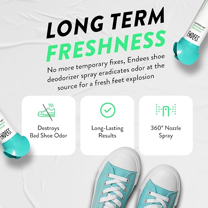 Endees UpFresh 360° Shoe Deodorizer Spray – 6 x 3.38 Fl Ozl I Foot Odor Eliminator Shoe Spray for Smelly Shoes, Feet, Sneakers, Boots, and Gym Bags, Stinky Smell Elimination Deodorant, Travel Size