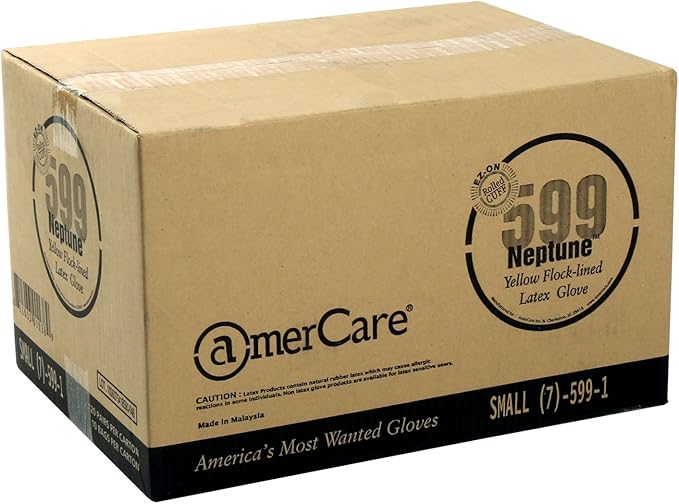 AmerCare Neptune Yellow Household Latex Rubber Gloves for Dishwashing and Cleaning, Medium, Case of 120 Pairs