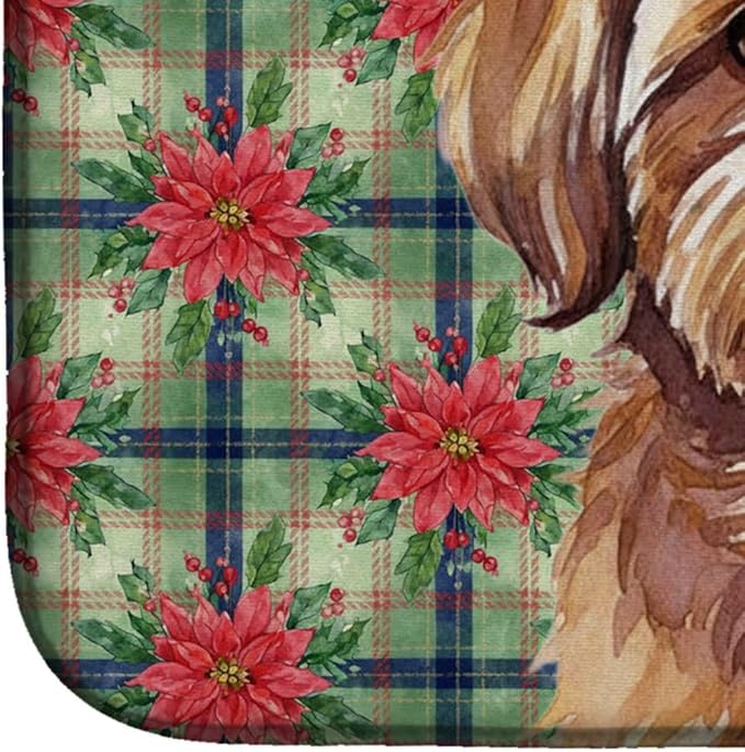 Caroline's Treasures Liver Shih Tzu Christmas PoinsettIas Dish Drying Mat Absorbent Dish Drying Mat Pad for Kitchen Counter Dish Drainer Mat for Countertop, 14 x 21", Multicolor