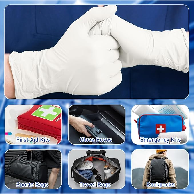 Chicingyou 50 Pairs Disposable Emergency Glove Individually Packaged Travel Gloves Travel Trauma Essential Nitrile Glove (White)