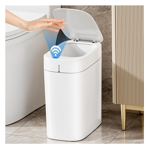 MOPALL 3.5 Gallon Motion Sensor Trash Can Automatic Touchless +3.3 Gallon Slim Garbage Can with Press-Top Lid