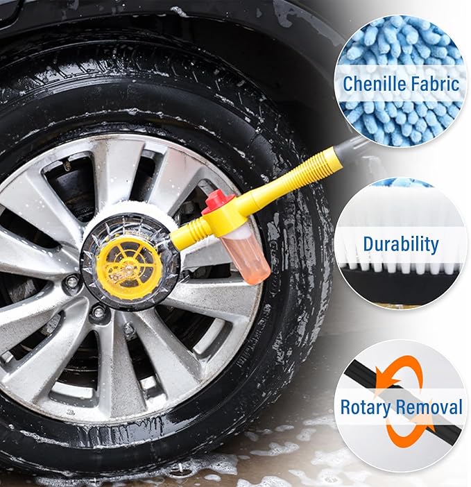 Ziciner Rotating Car Wash Brush, Automatically Foams Auto Wash Brush with Long Handle, High Pressure Washer Gun and Hose Nozzle Car Wash Kit for Cars, Yards, Gardens, Pets