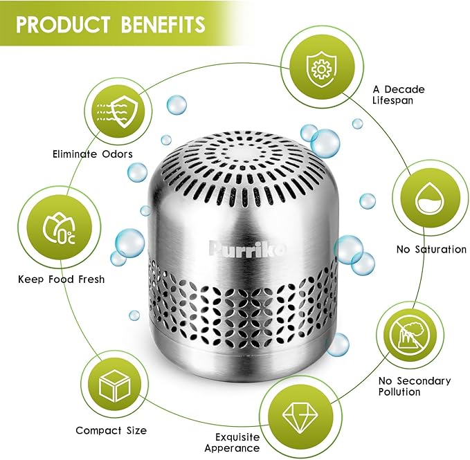 Purriko Refrigerator Deodorizer,Lasts up to 10 Years,Refrigerator Odor Eliminator,Fridge Deodorizer,More Effective Than Baking Soda Bamboo Air Purifying Bags