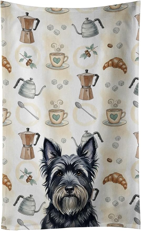 Caroline's Treasures Black Skye Terrier Coffee Bar Kitchen Towel Velour Plush Front and Cotton Loop Back Machine Washable
