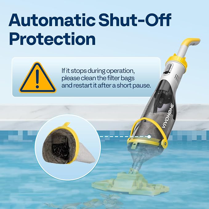VIVOHOME Cordless Pool Vacuum with Telescopic & Extension Poles 9.12ft, 18.5 GPM Suction, 60-Min Run Time, Handheld Cleaner Rechargeable with Battery Indicator for Pools/Spas/Hot Tubs - Yellow