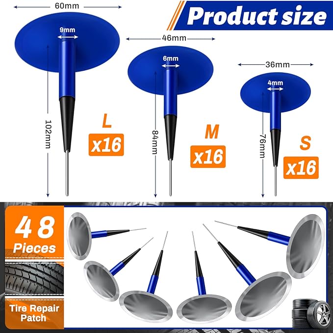 Frienda 48 Pcs Tire Patches Kit Rubber Tire Repair Patch Mushroom Plug Kit Rubber Puncture Repair Plug for Car Motorcycle Truck Bus